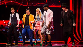 Jeffri Ramli dancing with Paloma Faith, will.i.am, Boy George, and (left) Ricky Wilson